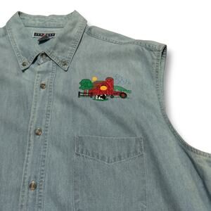 Vintage Jerzees Denim Button Vest Men's Size 2XL Farm Barn Embroidered
